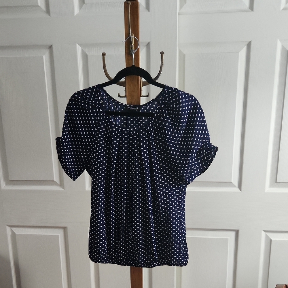 Roz & Ali Blue Polka Dot Blouse